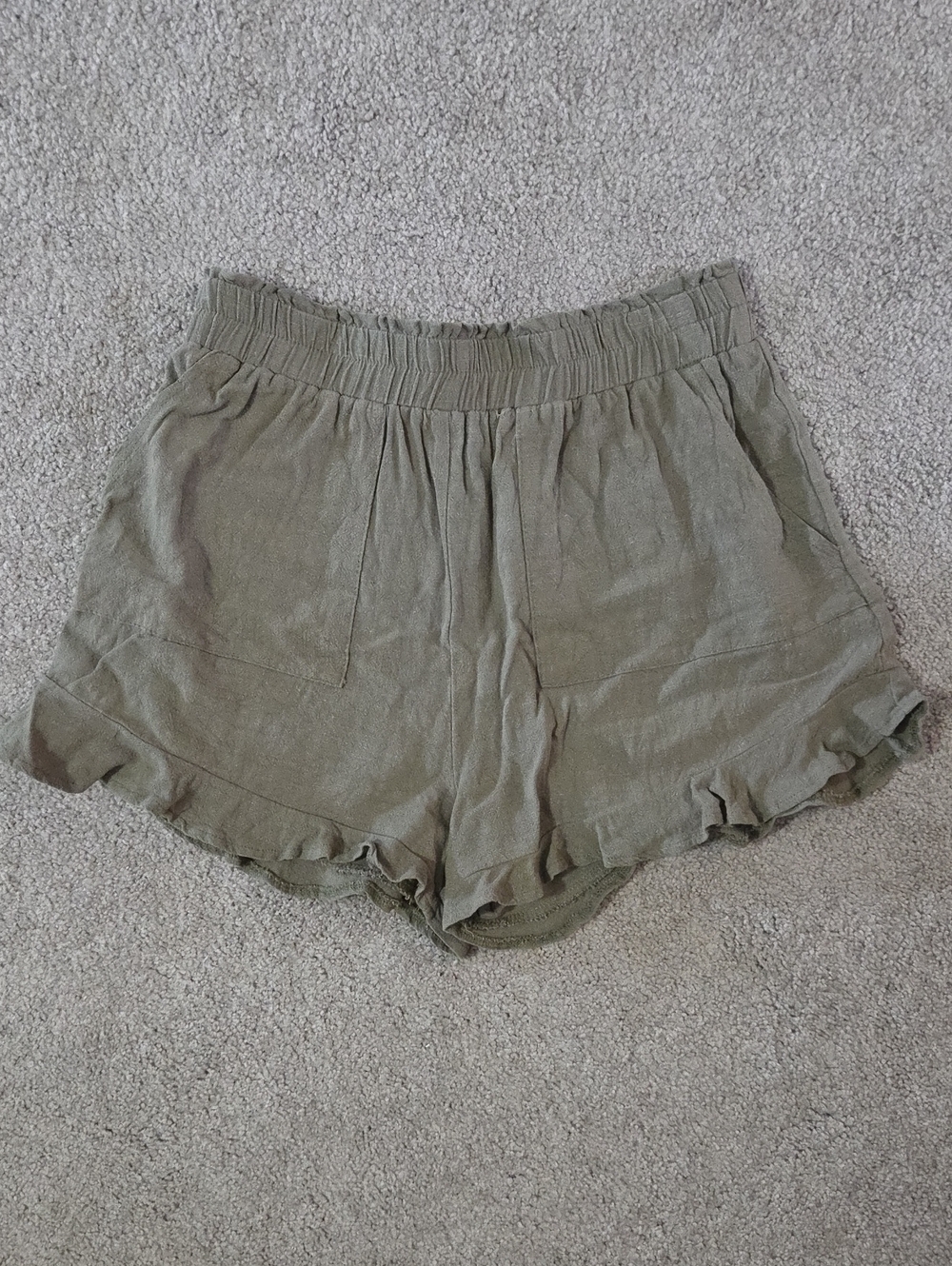 Pink Lily Boutique Olive Green Ruffle Hem Shorts